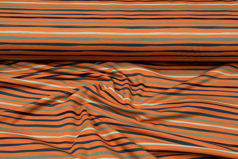 French Terry bedruckt stripes rost-orange