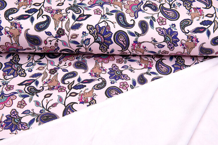 Alpenfleece bedruckt paisley unicorn hellrosa