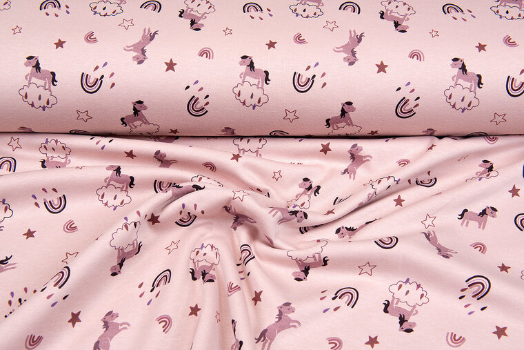 Alpenfleece bedruckt unicorn pastellrosa