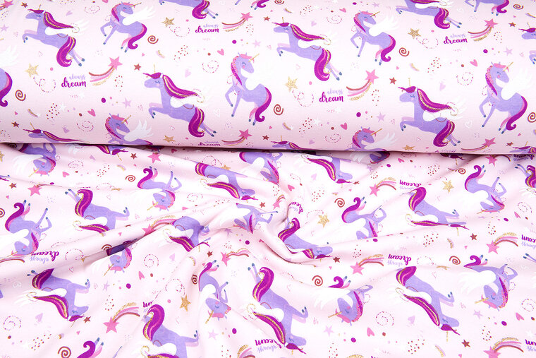 Alpenfleece bedruckt unicorn sparkle hellrosa