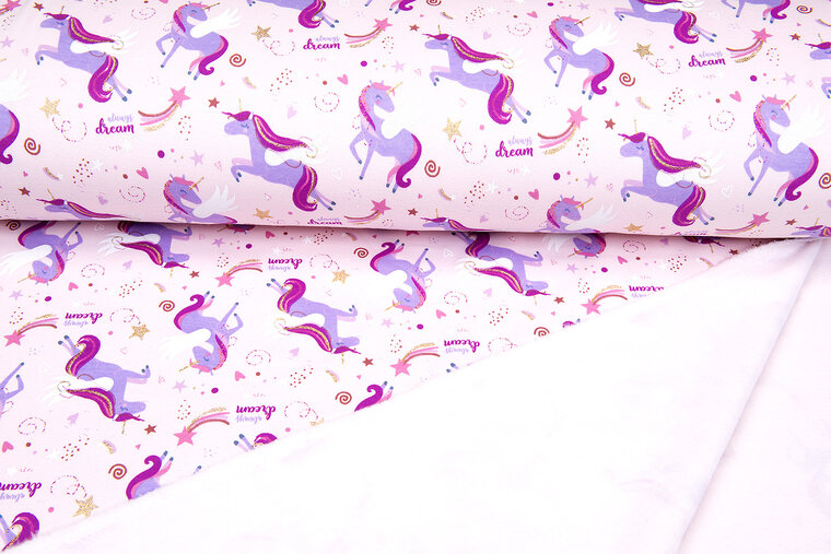 Alpenfleece bedruckt unicorn sparkle hellrosa