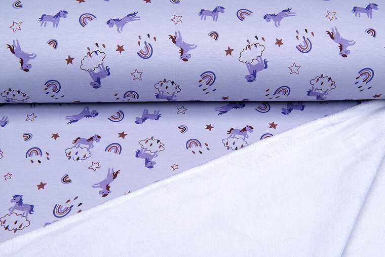 Alpenfleece bedruckt unicorn lilac