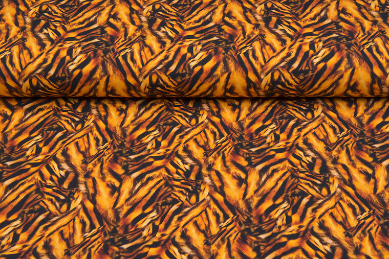 Baumwolljersey bedruckt digital animal print schwarz-orange