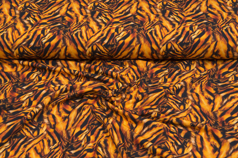 Baumwolljersey bedruckt digital animal print schwarz-orange