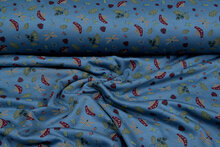 Alpenfleece bedruckt mushrooms metalblau-petrol