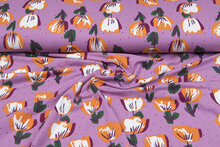 Baumwolljersey bedruckt digital tullips lila-orange