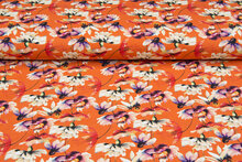 Baumwolljersey bedruckt digital flowers orange